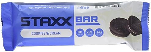 STAXX BAR Cookies and Cream Low Carb High Protein Bar, 60 g, Pack of 12