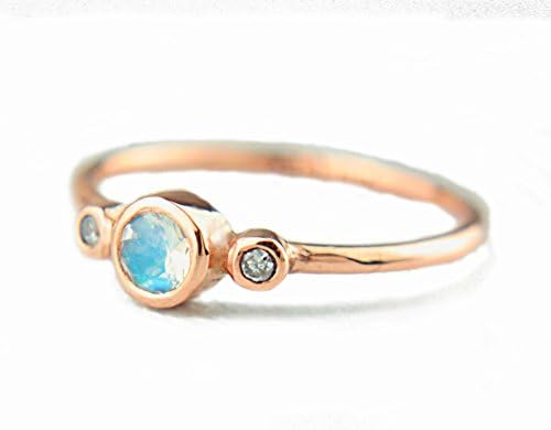 Moonstone and Diamond Ring 14k Rose Gold Natural Moonstone Diamond Gold Ring Made in Your Size Blue Moonstone Engagement Ring