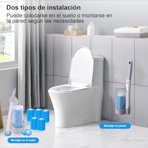 Escobilla para Inodoro Desechable, Juego De 30 Cepillo De Inodoro, con 30pcs Toilet Wand Refills, Ganchos y Caja De Almacenamiento, Mango Largo, Diseño Deslizante, Ideal Cepillo Limpieza para Bano WC