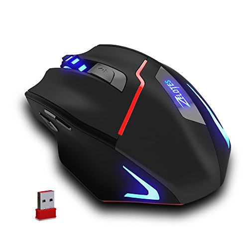 Zelotes Dual-Mode Rechargeable Wired / Wireless Gaming Mouse,2.4GHz Portable Mobile Computer Mice with USB Receiver,6 Adjustable DPI Levels,7 Buttons for Gamer,PC,Mac,Laptop,Macbook,Black. (Best Engine For Mmorpg)