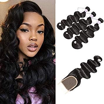 Dsoar Brazilian Hair With Closure 8a 3 Bundles Body Wave Virgin