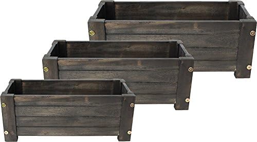 Happy Planter HP413 Medium Wood Barrel Outdoor Planter, Size: 19 in. x 9.75 in. x 8.25 in. Color: Charcoal Brown, 3 Pc Pack