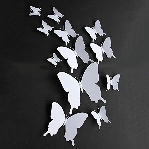 Nesix DIY Wall Stickers, 12 Pcs 3D Hollow Butterfly Wall Stickers Removable Art Mural Home Kitchen Fridge Decor Wallpaper Decal Supply (White)