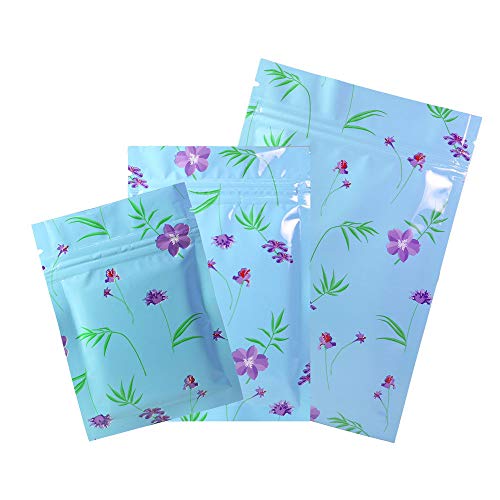 100Pcs Colorful Multi Size Ziplock Bags Aluminum Mylar Foil Bags Vacuum Heat Sealable Bulk Flower Style Product Display Business Christmas Candy Gift Packets (7x10cm (2.75x4 Inch), Blue)