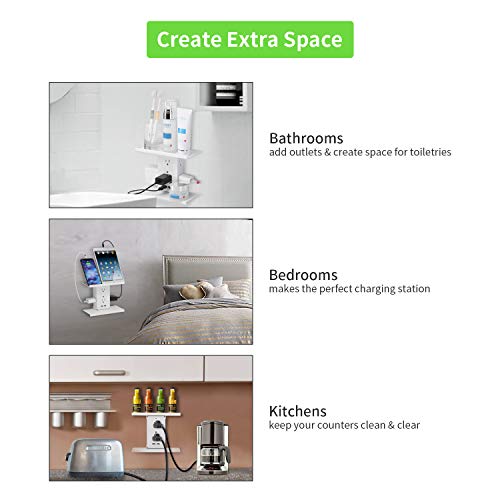 Shelf Socket - 8 Port Wall Outlet, 6 Electrical Outlet, 2 USB Charging Ports, Electrical Multi Outlet Surge Protector with Holder for Bathroom Office Home Kitchen