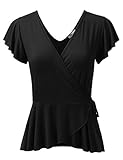 Doublju Deep V-Neck Surplice Ruffle Blouse Cross Wrap Tops for Women with Plus Size (Made in USA)