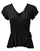 Doublju Deep V-Neck Surplice Ruffle Blouse Cross Wrap Tops for Women with Plus Size (Made in USA)