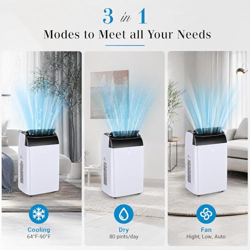 IDEALHOUSE 14,000 BTU Portable Air Conditioner for Large Room Up to 700 Sq.ft, 3-in-1 Portable AC Unit with Secure Window Kit, Auto-Evaporating Floor Air Conditioner with Remote & Timer for Bedroom