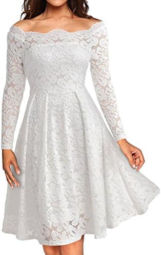 Kangma Women Vintage Off Shoulder Lace Formal Evening Party Dress Long Sleeve Dress