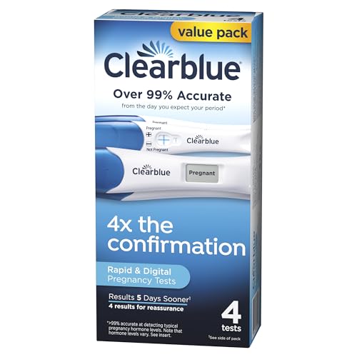 CLEARBLUE PREGNANCY TEST COMBO PACK, 4CT – DIGITAL WITH SMART COUNTDOWN & RAPID DETECTION – VALUE PACK