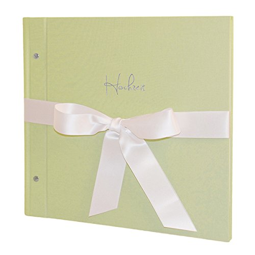 Naples Photo Album 34 cm Mint Expandable Square Wedding Guest Book with Elegant Bow and Silver Embossing, Handmade in Germany