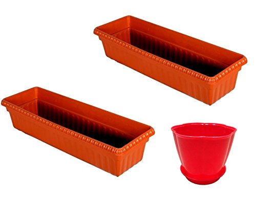 Vgreen Garden Store Rectanguler Big Planter (Pack Of 2) With Sky Table Top Planter & Tray