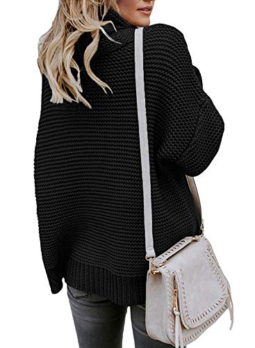 AROGONE Womens Cute Cable Knit Turtleneck Sweater Long Sleeve Loose Oversized Winter Jumper Pullover Tops Black L