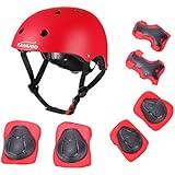Kids Helmet, Toddler Helmet for Kids 3-5/5-8 Years, Adjustable Bike Skateboard Scooter Helmet with Protective Gear Set Knee Elbow Pads Wrist Guards for Boys Girls Cycling Skating Safety Guard(RED)