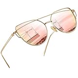 Joopin Women Metal Polarized Cat Eye Sunglasses Flat Lens Coating Sunglasses (Pink Simple package, as the pictures)