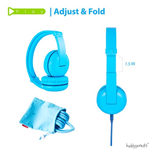 Wireless Bluetooth Headphones for Kids - BuddyPhones PLAY | Kids Safe Volume Limited to 75, 85 or 94 dB | Foldable with 14-Hour Battery Life | Optional Cable for Audio Sharing | Blue - Thumbnail 6