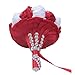 S_SSOY Customizable Romantic Wedding Bouquets Silk Flowers Bridal Holding Roses Bride Bridesmaid Brooch Bouquet with Pearl Diamond Crystal Ribbon Valentine's Day Free Corsage (Wine Red+White)