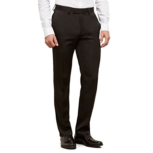 Kenneth Cole Reaction Men's Urban Heather Slim Fit Flat Front Dress Pant, Black, 34Wx32L