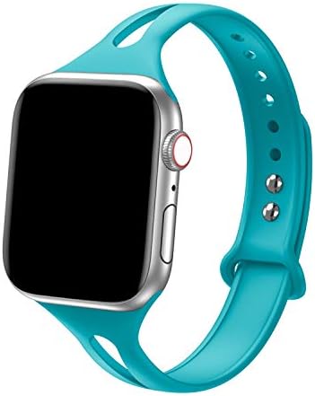 Bandiction Sport Band Compatible with Apple Watch 38mm 40mm, Soft Silicone Sport Strap Replacement Narrow Bands for iWatch Series 4 3 2 1 Sport Edition Women Men (Teal)