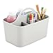 mDesign Plastic Small Office Storage Organizer Utility Tote Caddy Holder with Handle for Cabinets, Desks, Workspaces - Holds Desktop Office Supplies, Pencils, Staplers Lumiere Collection - Light Gray