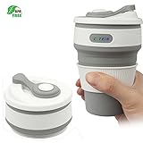 Coffee Travel Mug -CLTEIN Collapsible Certified BPA Free Food-Grade Silicone Coffee Cup Pocket-Sized Camping Mug with Lid Reusable for Travel and Hiking,Dishwasher & Microwave Safe-12oz(Grey)