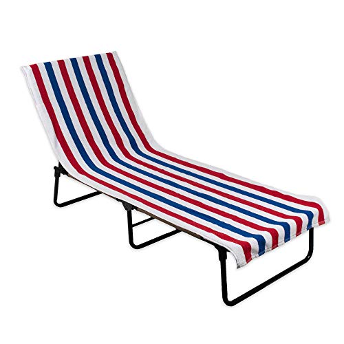 DII Stripe Beach Lounge Chair Towel with Fitted Top Pocket, 26x82, Red, White,…
