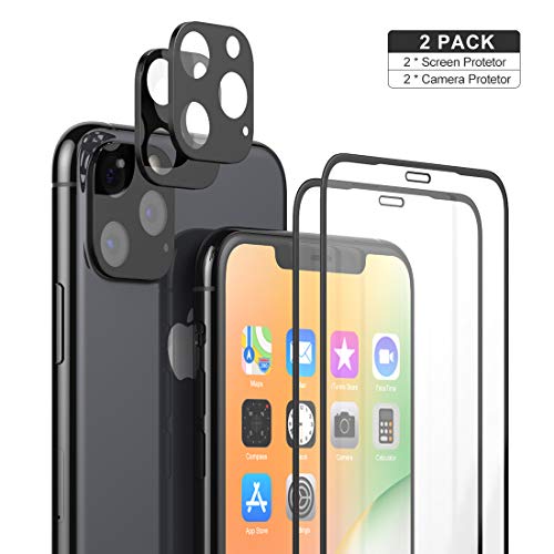 2 Pack iPhone 11 Pro Max Camera Lens Protector + 2 Pack Tempered Glass Full Coverage 3D Glass Screen Protector Film Anti-Scratch,Anti-Fingerprint,Ultra Thin Protection for iPhone 11 Pro Max 6.5''