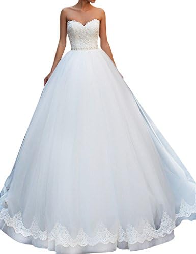 ELLAGOWNS Sweetheart Off shoulder A Line Top Lace Wedding Dresses White US 2