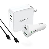 Tenergy 30W 2-Port Adaptive USB Wall Charger Dual and USB Fast Car Charger with Qualcomm QC 2.0 & Smart Detect (White)