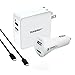 Tenergy 30W 2-Port Adaptive USB Wall Charger Dual and USB Fast Car Charger with Qualcomm QC 2.0 & Smart Detect (White)