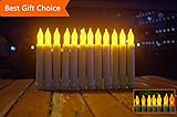 LED-Magic(TM) Set of 12 Flameless Ivory Mini Wax Dipped Flickering Amber LED Battery Timer Taper Candles
