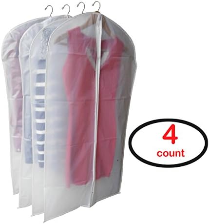 Garment Bags Clothes Zippered Hanging Suit Cover Closet Storage See Through Bag for Organize Shirts Jacket Clothing Wardrobe PEVA Washable Dustproof (White 4 Count)