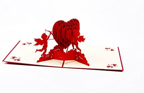 3D Love Pop Up Card and Envelope - Romantic Unique Pop Up Greeting Card for Birthday, Christmas, New Year, Anniversary, Valentine, Wedding, Graduation, Thank You. Red hearts & Amor