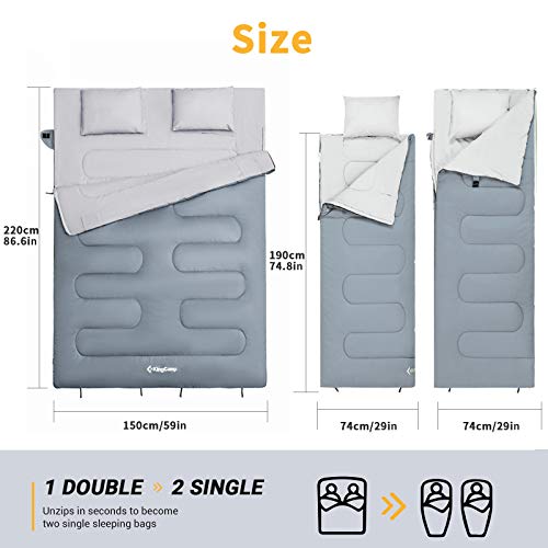 KingCamp Oversize Sleeping Bag Double Sleeping Bags for Adults 3 Season