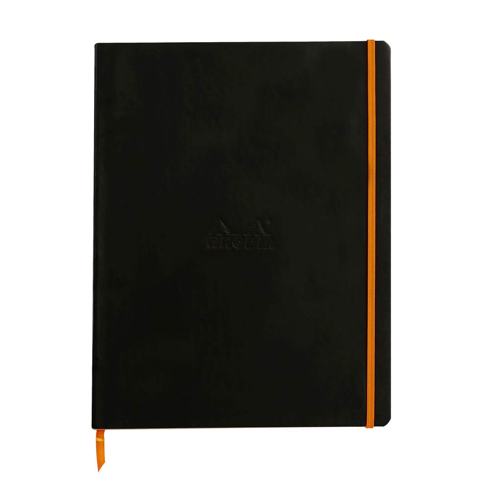 RHODIA 117702C - Black Flexible Notebook - A4+ - Lined - 160 Detachable Pages - Ivory Clairefontaine Paper 90 g/m - Bookmark, Elastic Closure - Faux Leather Cover - Rhodiarama Collection