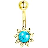 Turquoise Belly Button Ring, Gold Belly Ring Turquoise Jewelry for Women, Boho Sunflower Navel Ring Piercing Jewelry