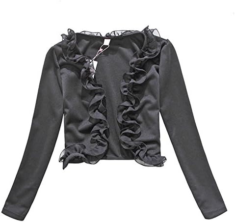 Modekini Women's Ruffle Hem Solid Long Sleeves Cover Up Shrug Black, US M