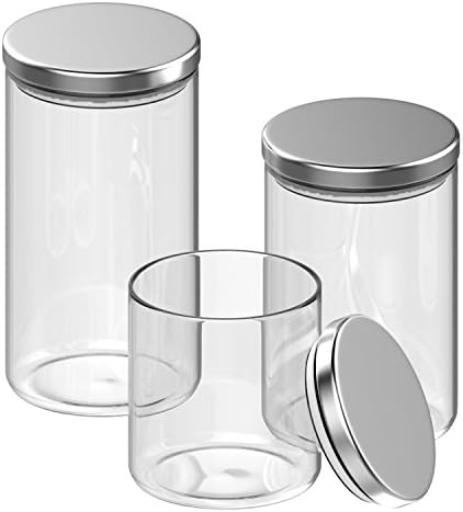 Inmount 3 Piece Canister Set, Multi-size Round Clear Glass Stainless Steel Lid Sealed Bottle, Large Airtight Borosilicate Jars For Storage Suger Tea Coffee Beans and Ground Coffee