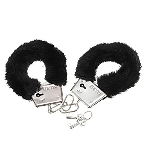 Baonmy Fashion Party Cuffs Furry Fuzzy Handcuffs for Wrist (Black)