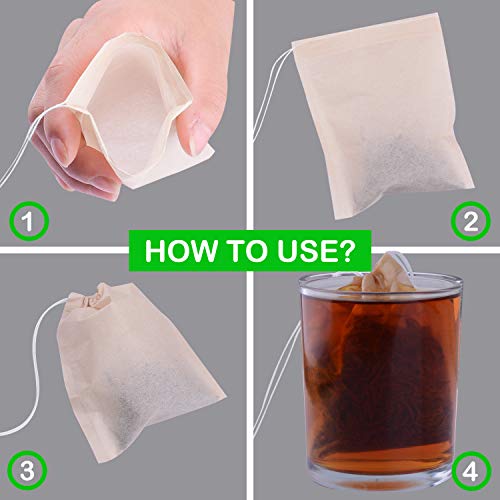 Tea Filter Bags, Disposable Tea Infuser with Drawstring for Loose Leaf Tea, 100% Natural Unbleached Paper, 100pcs Large Size By Exptolii