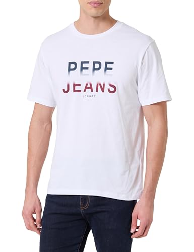 Pepe Jeans T-Shirt da Uomo M Season Logo III, Bianco (Bianco), XL, Bianco (Bianco), XL