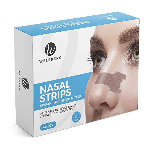 Welsberg Nasal Strips, 60 Count (Pack of 1), Size L, 2.6 x 0.7 inches, Skin-friendly, Plastic, Stop Snoring, Relieve Nasal Congestion, Sports Use