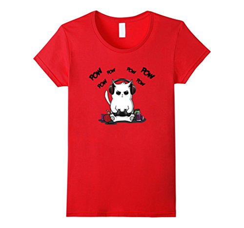 Womens gamer cat t-shirt cute cat gaming shirt medium red
