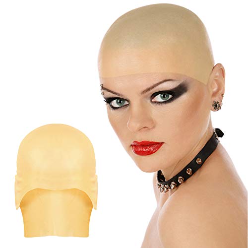 Homgaty 2 Pieces Bald Caps Costume Accessory Makeup Latex Bald Include 1 Big and 1 Small Head Wig Cap for Men Women(Extra Gift for 2 Light Brown Nylon Wig Caps Nets for Hair Management)
