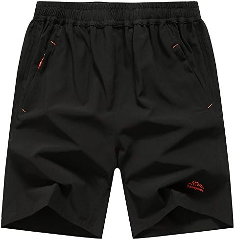 SUNSIN Elastic Waist Shorts for Men Outdoor Breathable Lightweight Baggy Sport Zipper Pocket Shorts Plus Size (Black)