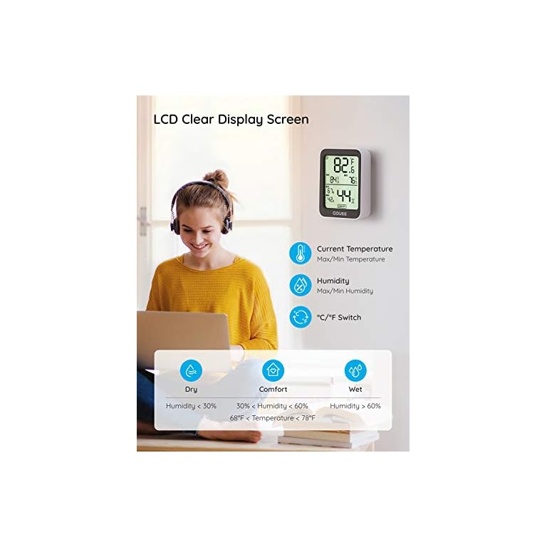 Govee Hygrometer Thermometer H5075, Bluetooth Indoor Room Temperature Monitor Greenhouse