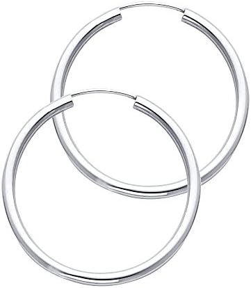 14k White Gold 2mm Thickness Endless Hoop Earrings - 9 Different Size Available