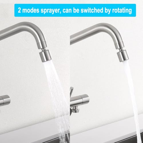 ONECE Wall Mounted Kitchen Tap with 2 Modes, with Dishwasher/Washing Machine Interface 3/4 Inch Wall Mixer Tap with Rotating Nozzle, 360° Swivel Taps, Stainless Steel 304, Removable Aerator