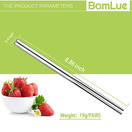 10-Pairs Stainless Steel Chopsticks, Metal Chopstick Set, Reusable, Dishwasher Safe Last for Years with Non-Slip Design