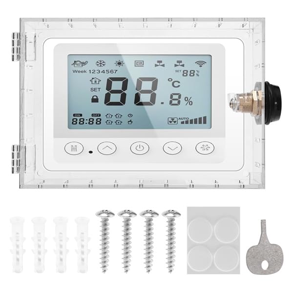Povxlum Universal Thermostat Cover with Password Lock Clear Acrylic Wall Mounted Thermostat Guard Box for Restaurants Wall Ac Panel, School, Factory